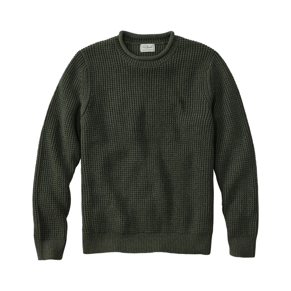 Mens L.L.Bean Organic Cotton Waffle Sweater Rollneck Crew Small Green Preppy